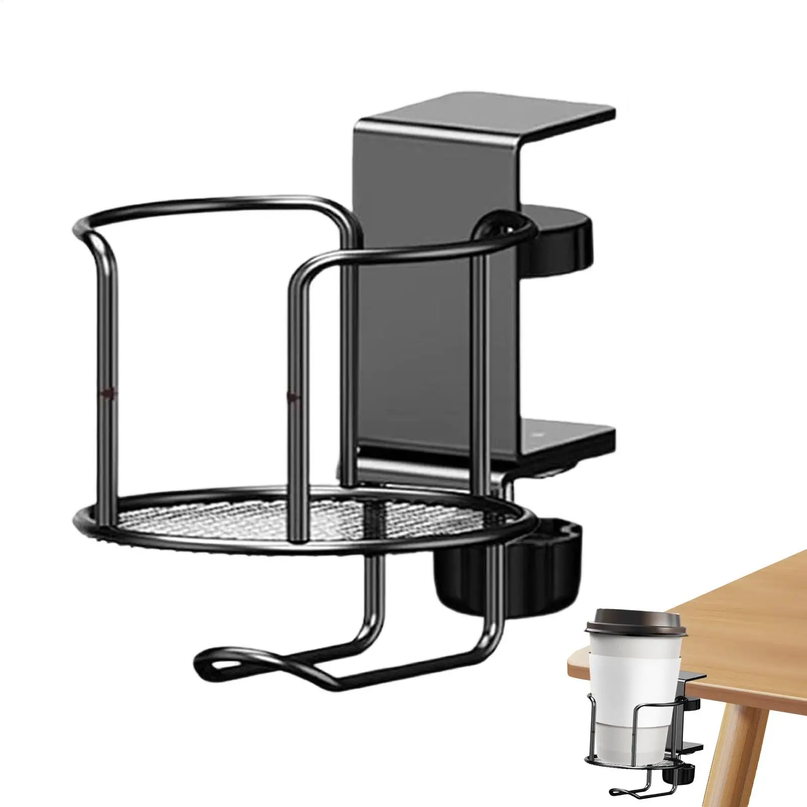

Clip On Cup Holder 2-in-1 Clip On Anti-Spill Iron Stand Tea Cup Holder For Chair Couch Bed Car Boat Classroom Offices Home Game