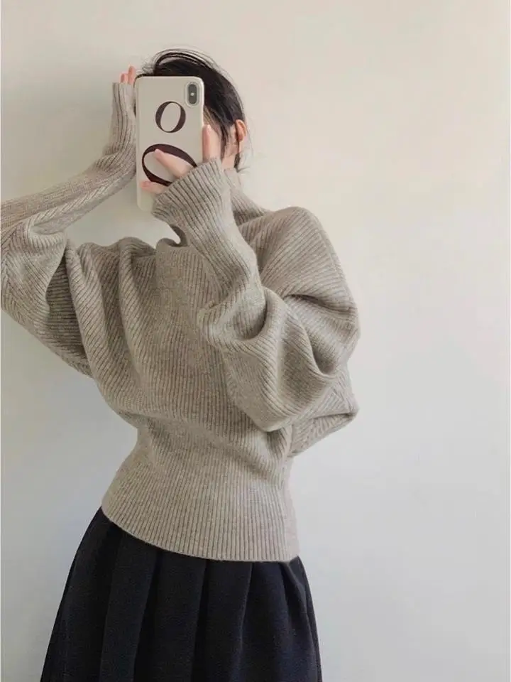 

FlowGaga Retro High Collar Thiened Lazy Batwing Sve Commute Faionable Knitted Top Women's Winter Warm Long Sve Sweater