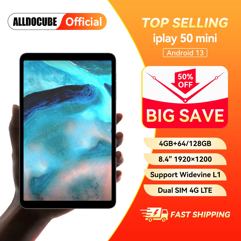 Alldocube iPlay 50 미니 태블릿, 8.4 인치, 타이거 T606, 안드로이드 13, 와이드바인 L1, 4000mAh 듀얼 SIM, 4G LTE, 4GB RAM, 64 GB, 128GB ROM