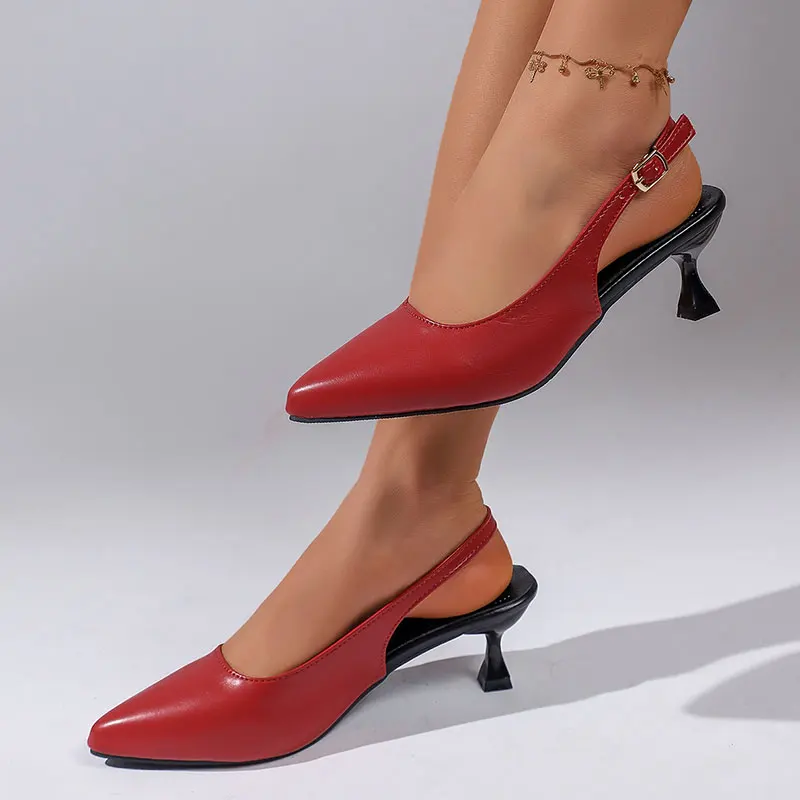 

Elegant Pointed Toe High Heel Nude Slingback Pumps Women 2026 Spring Classic Solid Back Strap Normal Pumps Woman's Office Shoes