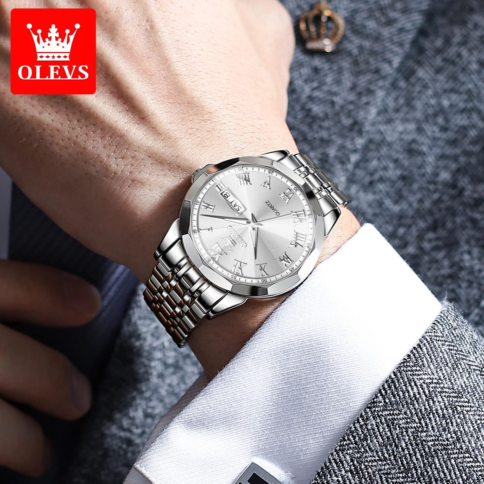 OLEVS, relojes informales de alta calidad para hombres, superventas, reloj de pulsera de cuarzo de acero inoxidable resistente al agua, reloj de lujo para hombres