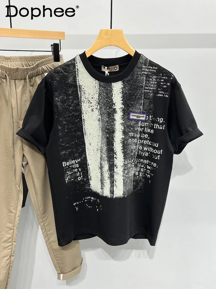 

Американская модная тенденция High Street футболка с круглым вырезом и коротким рукавом красивые мужские свободные повседневные молодежные популярные топы с короткими рукавами