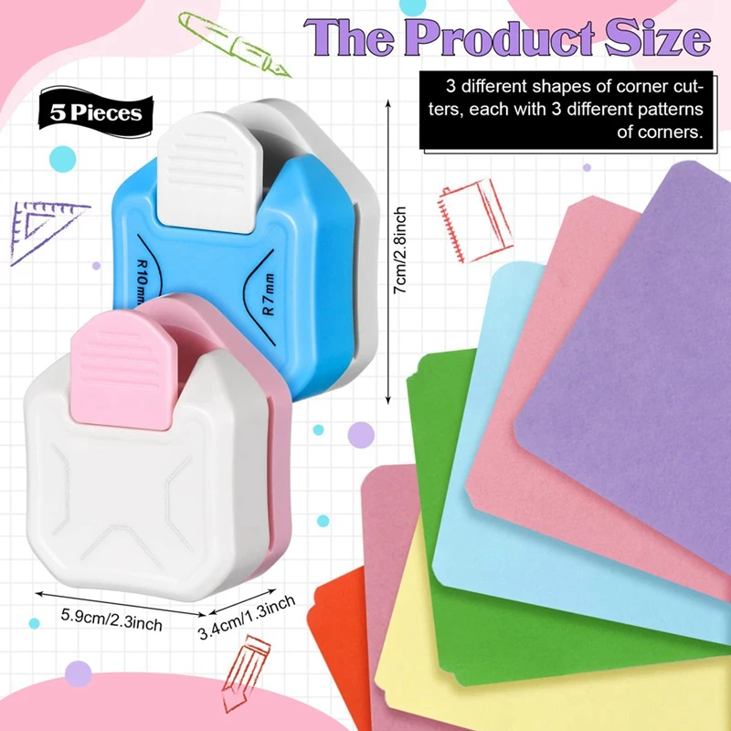 5 Pieces 3 In 1 Corner Rounder Paper Punch Paper Corner Cutter For Paper Crafts DIY Projects Laminate