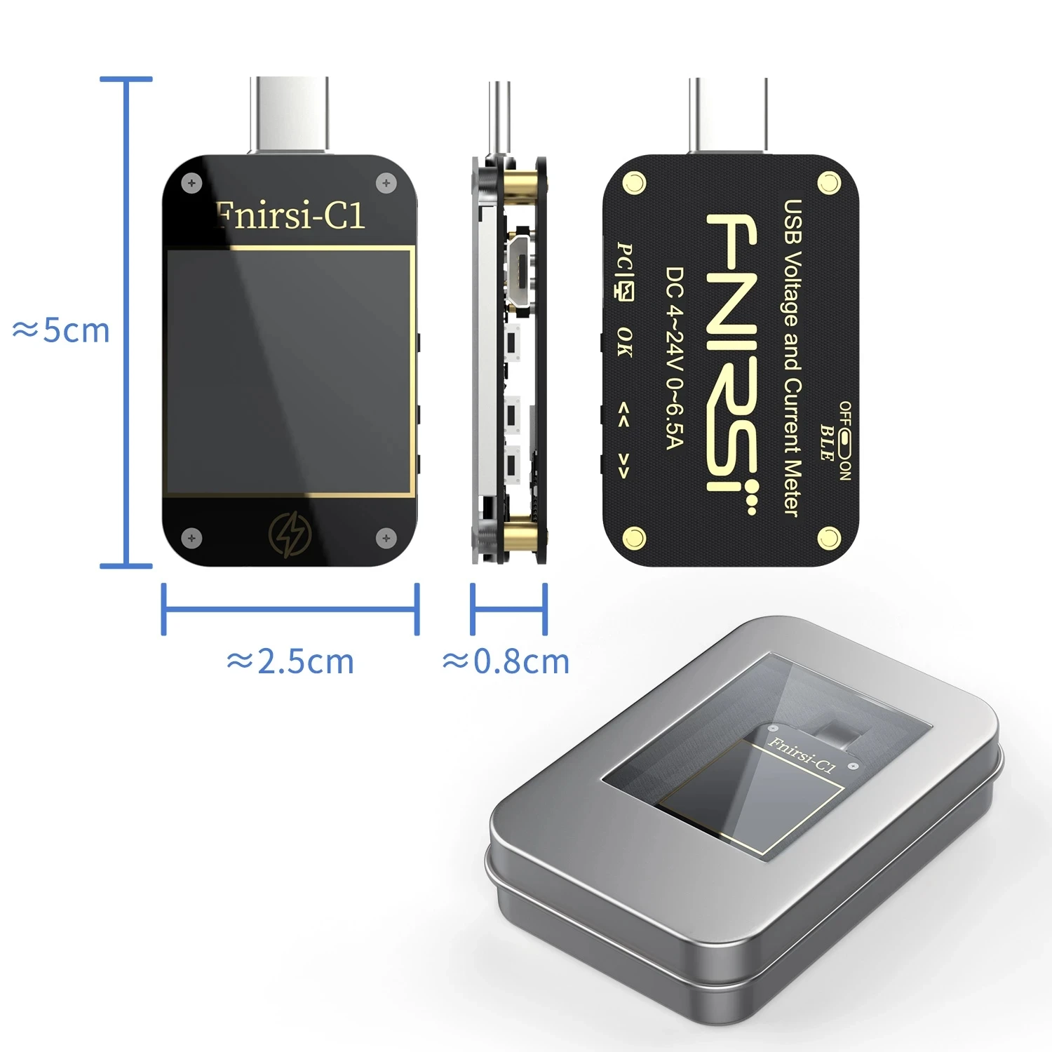 FNIRSI-C1 Typ-C PD Trigger USB-C Voltmeter Amperemeter Schnellladeprotokolltest Typ-C-Messgerät Power Bank-Tester mit PC-Software