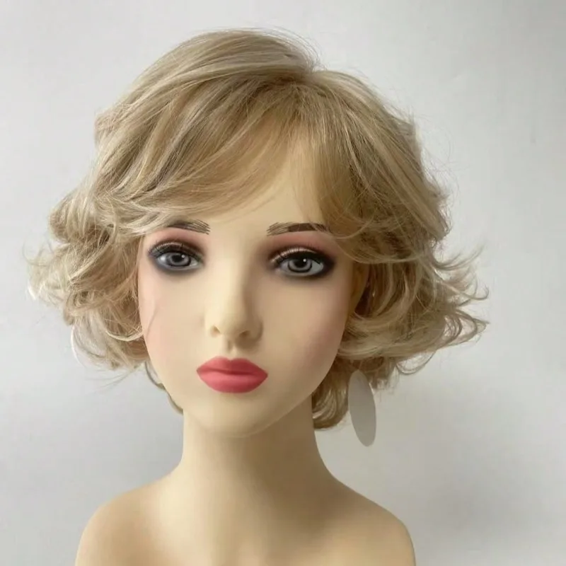 Fashionable golden short wavy bob women's synthetic fiber wig, suitable for daily wear and parties, wig accessories