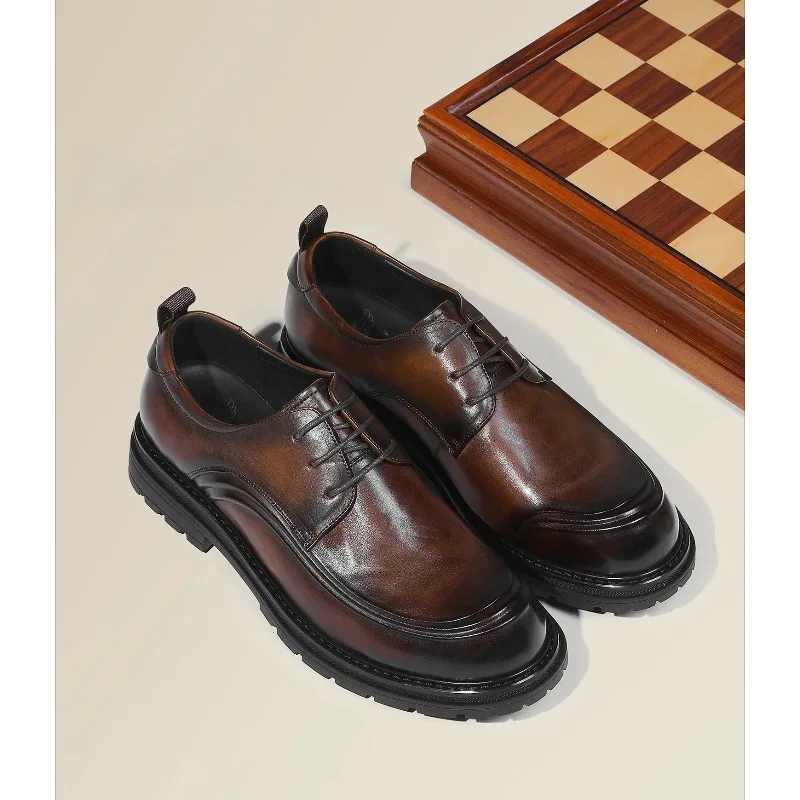 

Mens Business Leather Shoes Genuine Breathable Formal Derby Casual Soft Sole Lightweight Height Increasing