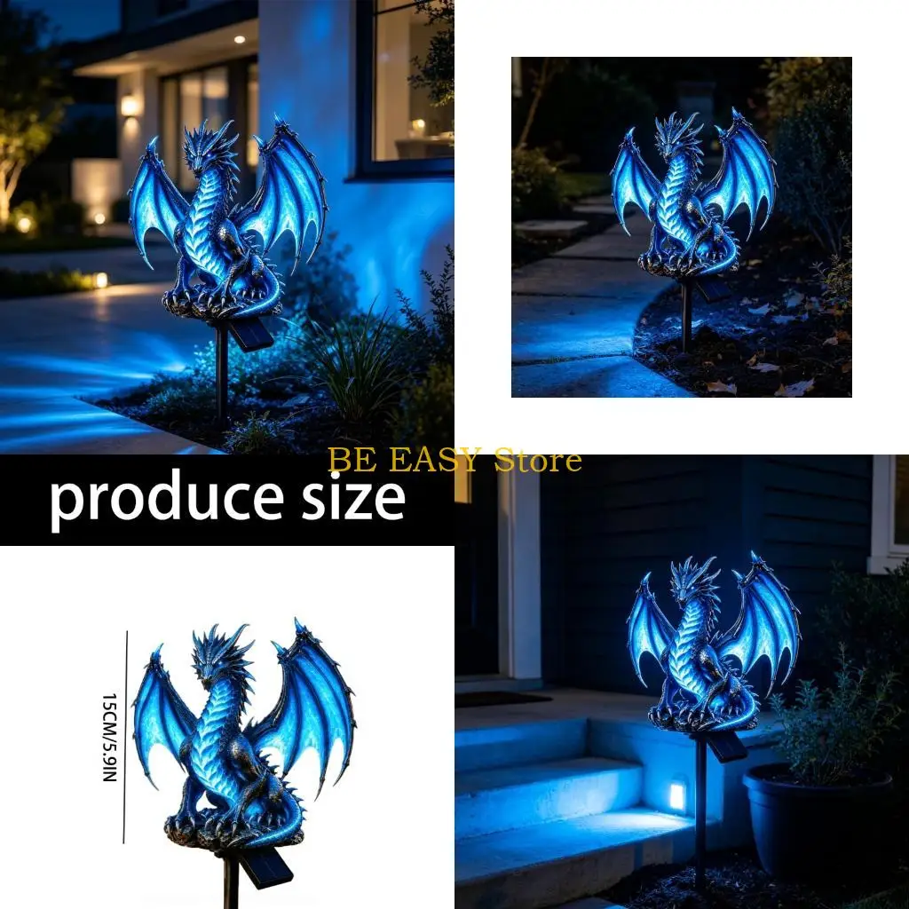 E28F Garden Gift Dragon Lawn Lamp with Resin Figure, Solar Panel, Soil Pick Placement, Outdoor Statue Lamp for Home Garden