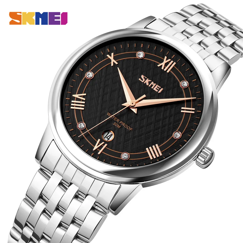 SKMEI 2022 Top Brand Luxury Stainless Steel Mens Women Watches 3Bar Waterproof Date Quartz Wristwatch reloj hombre 2 Style