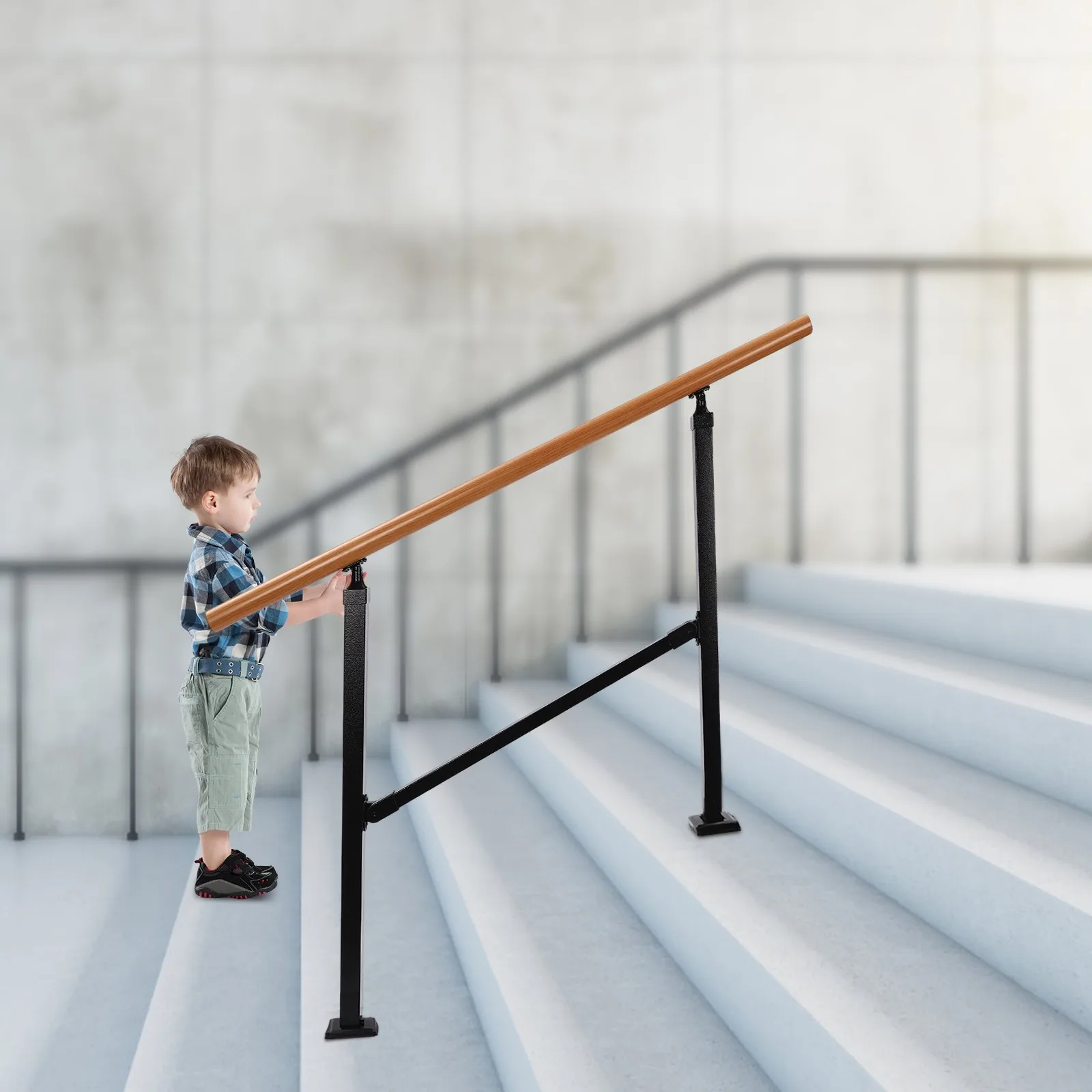 درابزين متين من الفولاذ الكربوني بثلاث خطوات للدرج الخارجي، بطول 84 سم