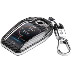 For BMW New 5 6 7 Series X3 X4 X5 X7 G30 G31 G32 G11 G12 G01 G02 G05 G07 Carbon Fiber LCD Screen Car Key Cover Case Fob Chain