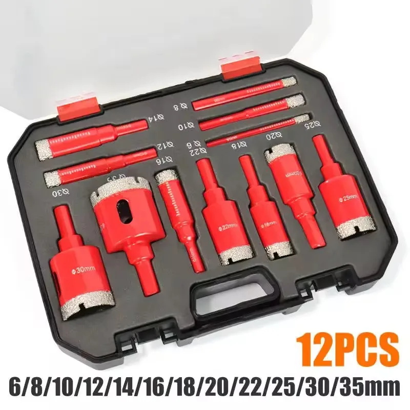 

12Pcs Diamond Coated Drill Bits Set 6-35mm Hole Saw Kit for Glass Marble Granite Stone Tile Ceramic - Hand Tools