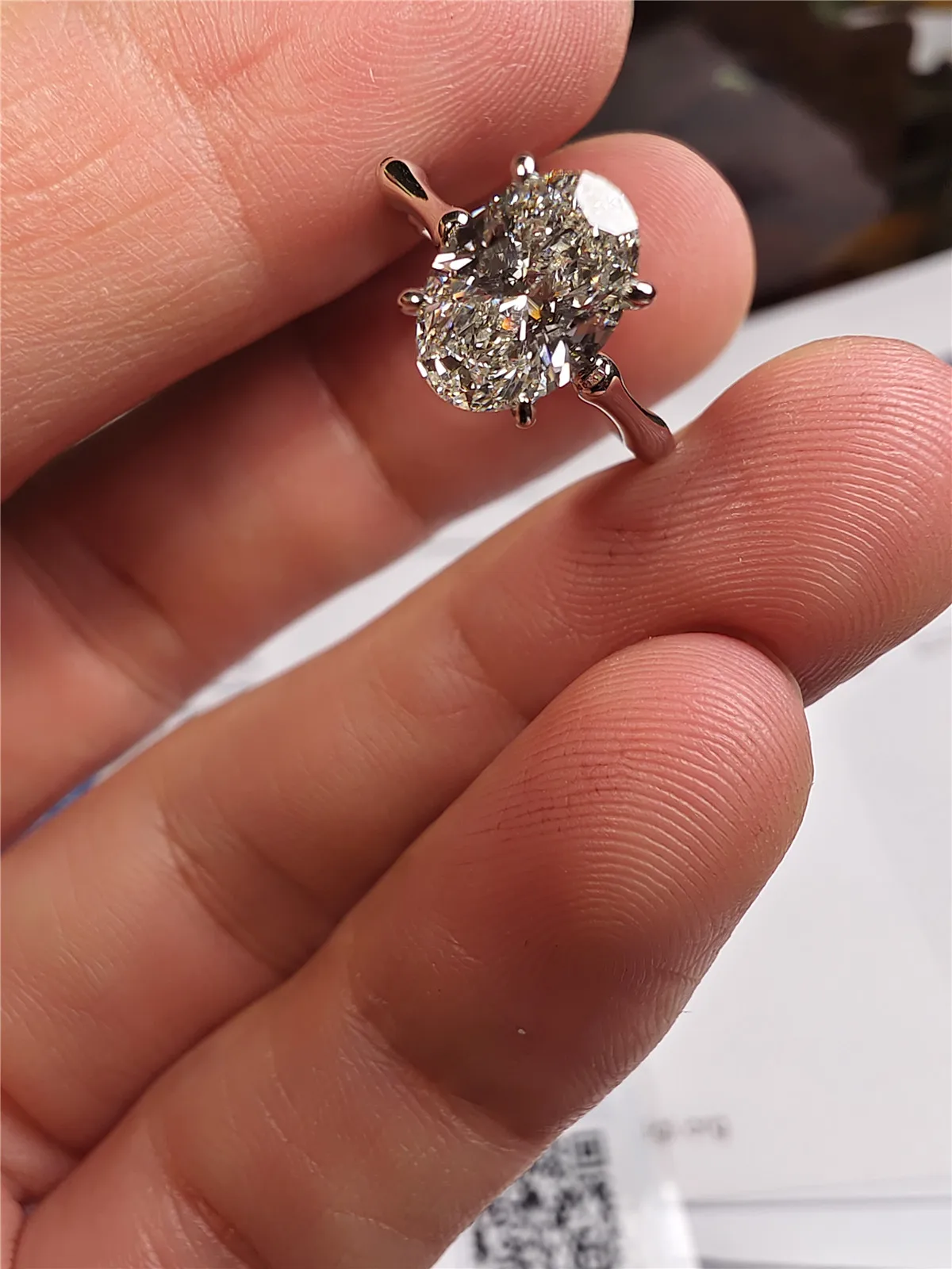 خاتم زفاف من الخيزران الماسي المزروع بالمختبر بأربعة شقوق بيضاوي 3 قيراط من الذهب الصلب عيار 18 قيراط، خاتم خطوبة مجوهرات متقدم، بلاتينو