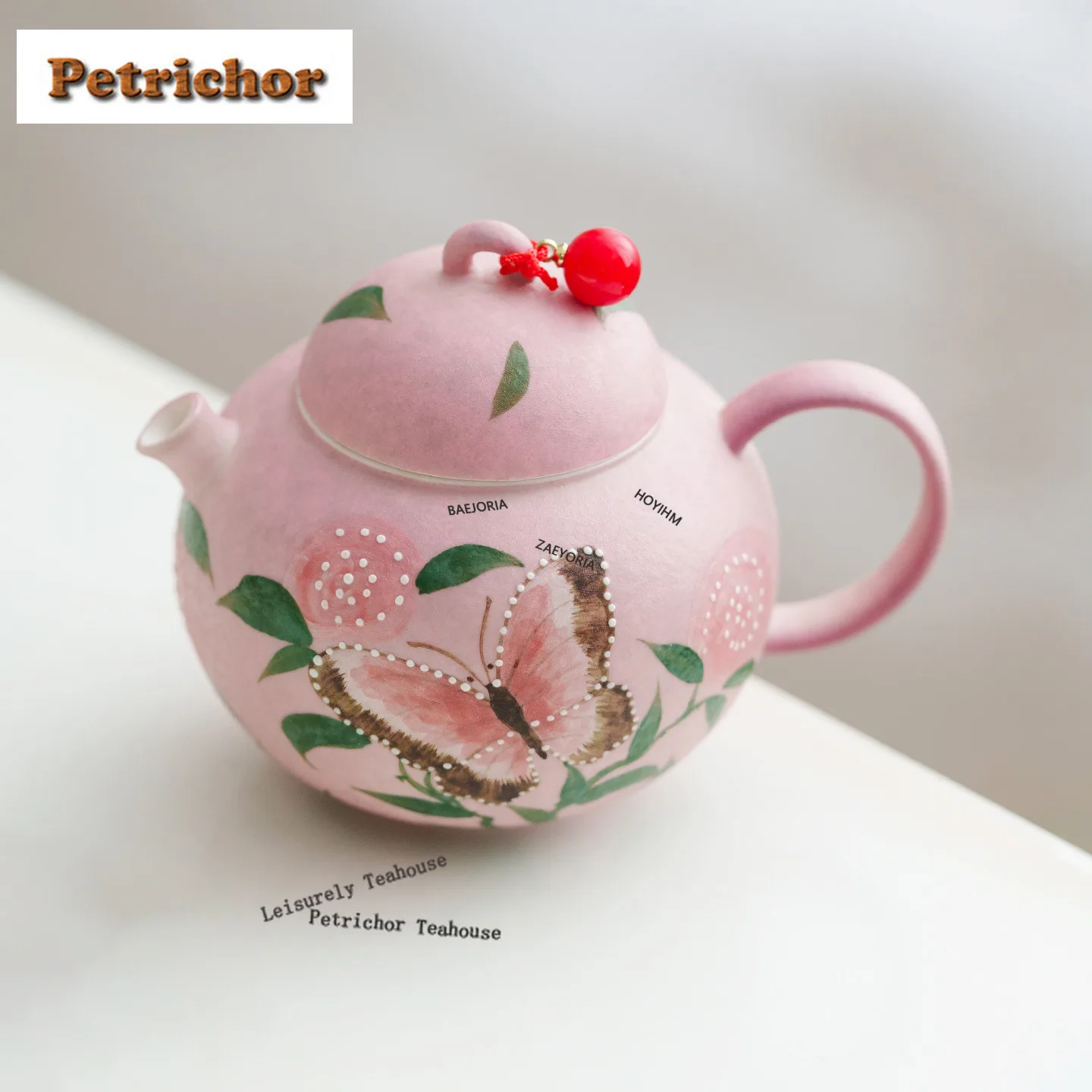HOYIHM 140ml Hand-painted Pink Butterfly Teapot Handmade Tea Infuser Pot Tea Maker Kettle With Ball Hole For Tea Collection