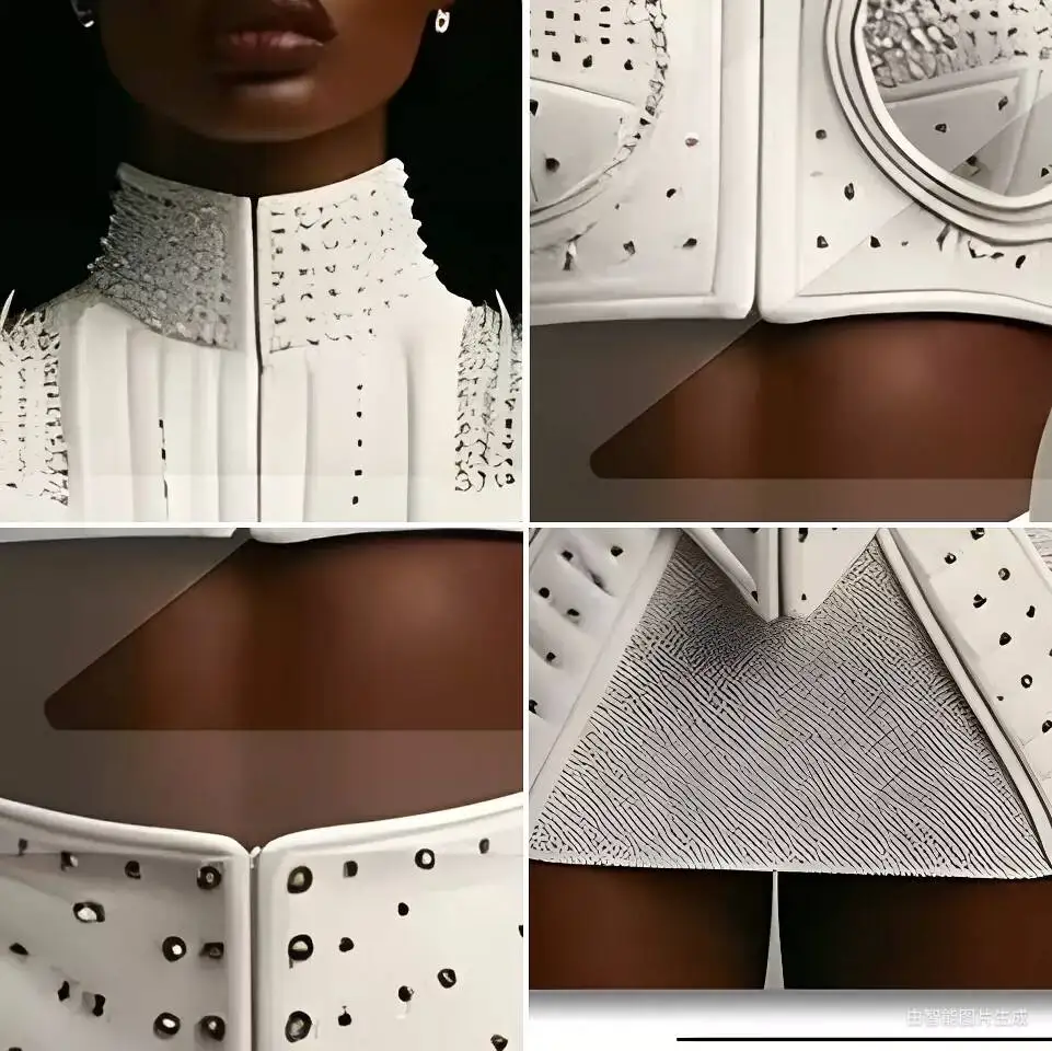 White Rivet Pointed Shoulder Armor Performance Suit Women's High Neck Short Top High Waist Short Skirt Cyberpunk GOGO Stage Set