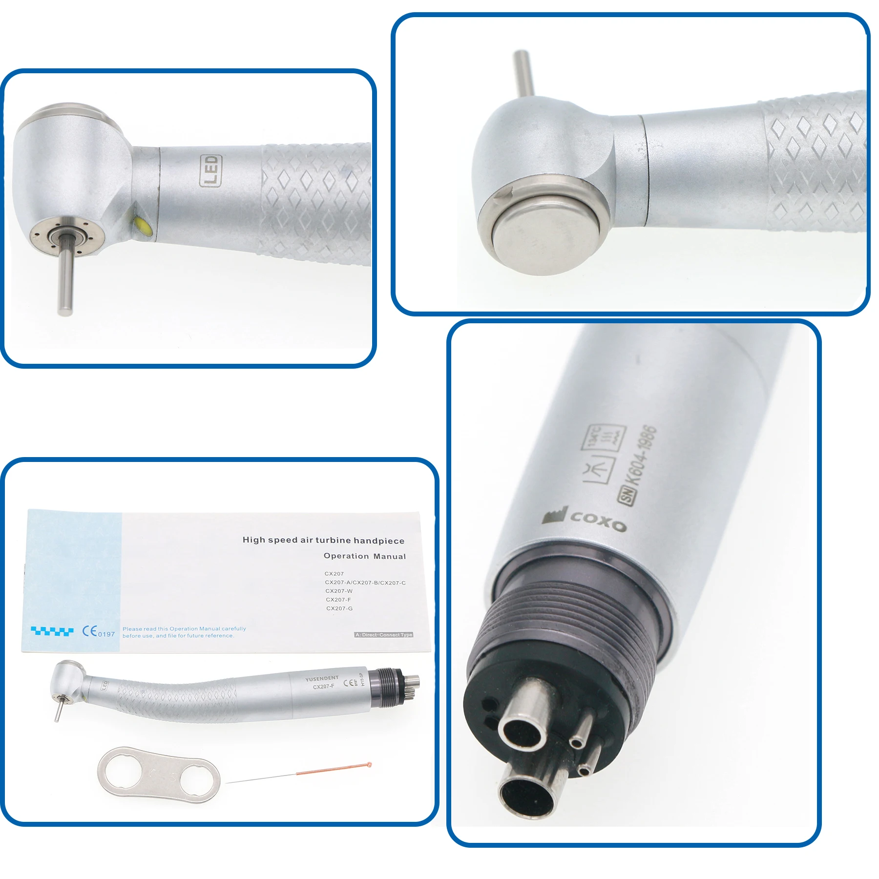 COXO Handpiece LED Dental, Handpiece kecepatan tinggi tombol Generator kepala torsi turbin udara 2/4 lubang cocok NSK KAVO