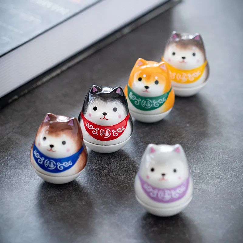 Cartoon Shiba Inu Tumbler Ornaments Room Office Table Decoration Porcelain Home Decor Ceramic Roly-poly Dog Figurine Decorations