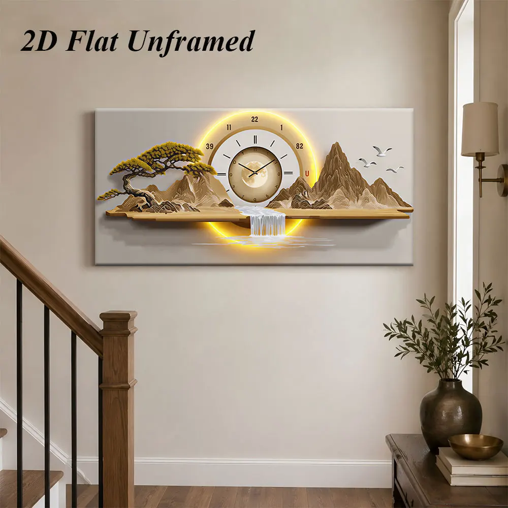 (1PC Unframe)1 piece of Chinese landscape artistic conception frameless decorative painting creative clock design welcoming gues