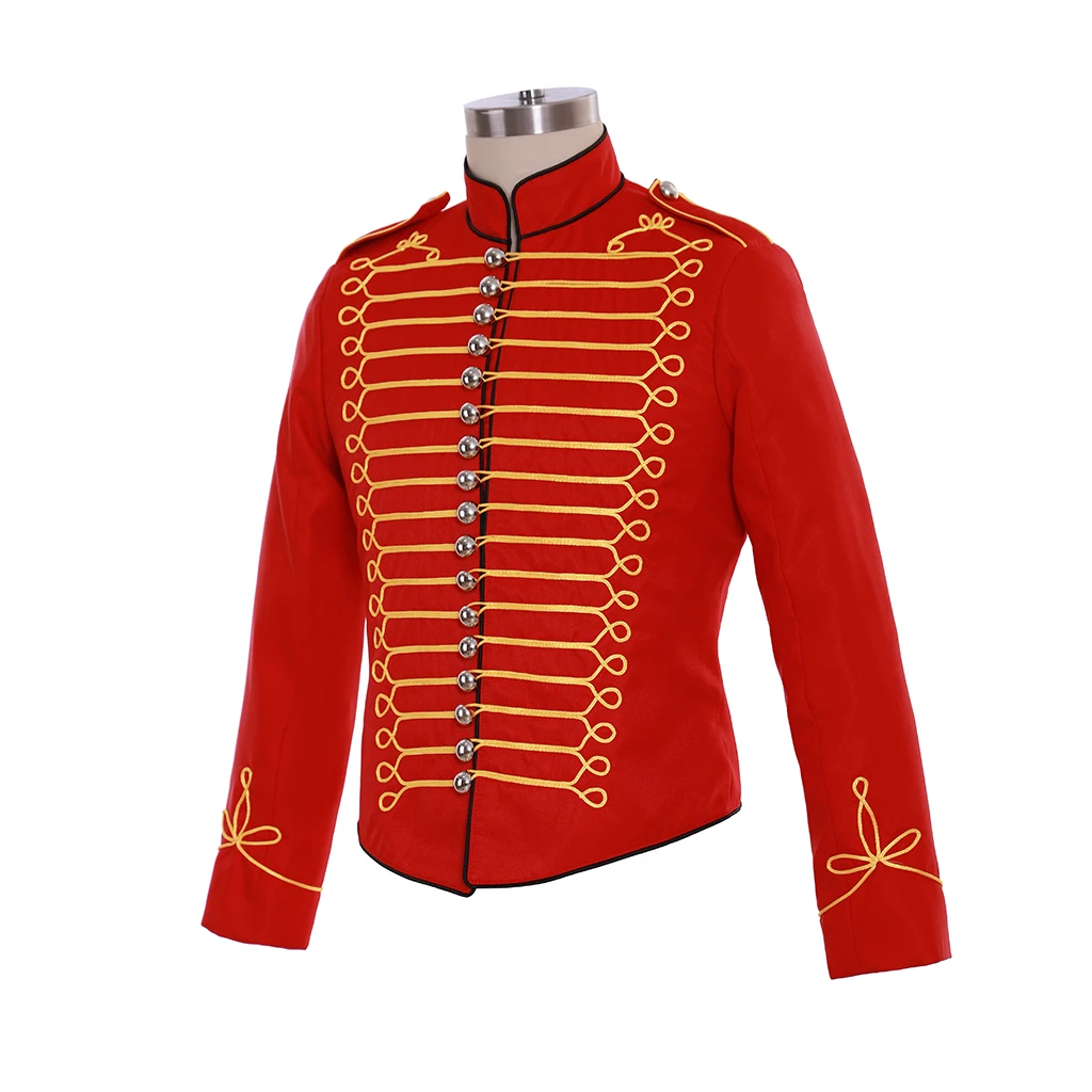 Men's Golden Embroidery Hussar Parade Jacket Gothic Steampunk Military Parade Uniform Musical Stage Performance Singer Coat