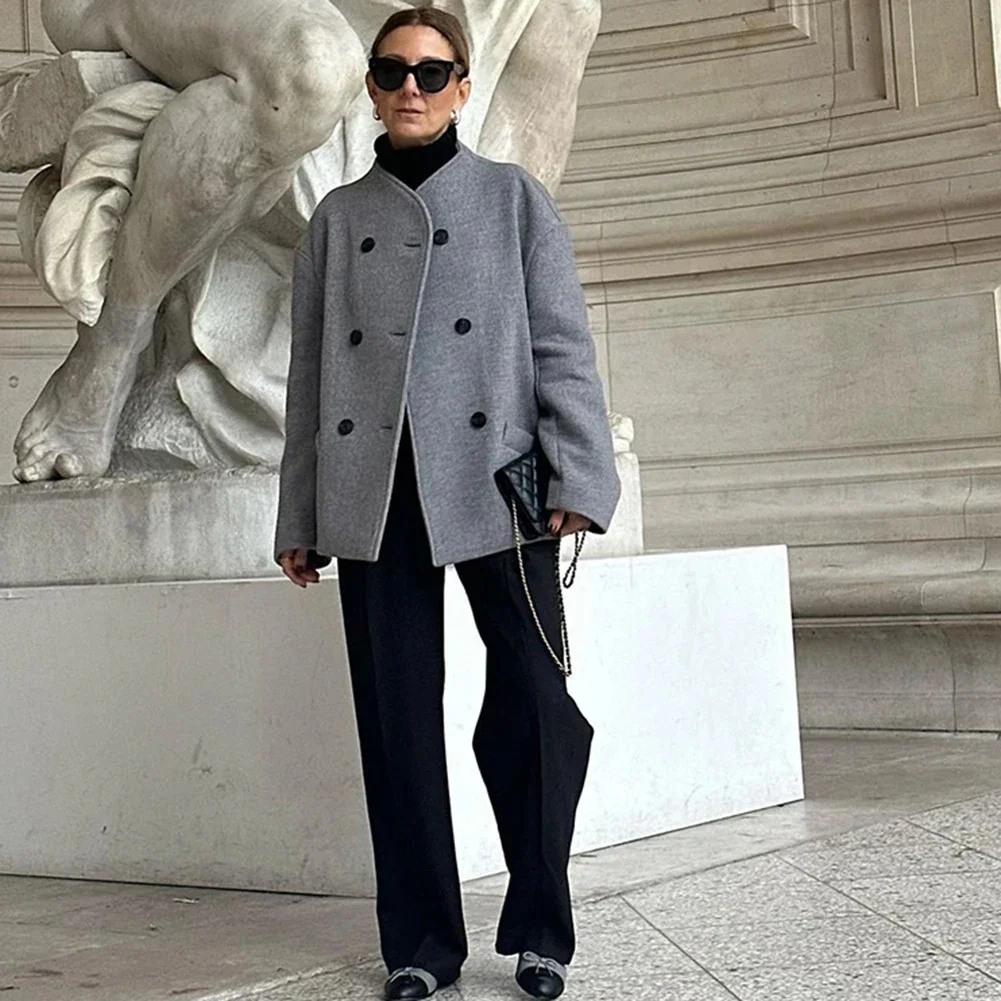 Casual Short Winter Coat Fashion Coat Double-breasted Coat Autumn Winter Coat Casual Short Coat Long Sleeve Coat