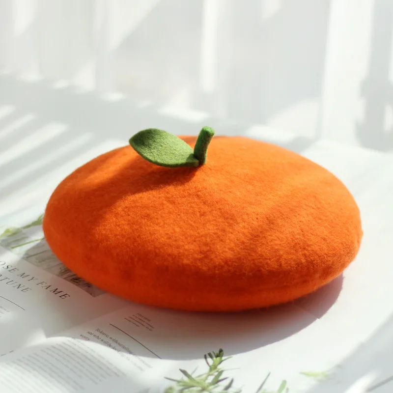 Autumn Ladies Cashmere Beret Cap Kawaii Orange Lemon Apple Shape Caps Girl Women's Sweet Breathable Winter Hats Christmas Gift view 3