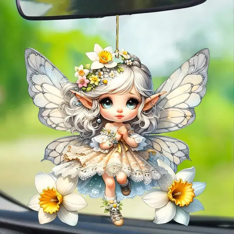 Flower Fairy Acrylic Pendant Versatile Charm Charming Elf Keychain for Car Mirrors,Backpacks,Home,Festive Party,Gift and Decor