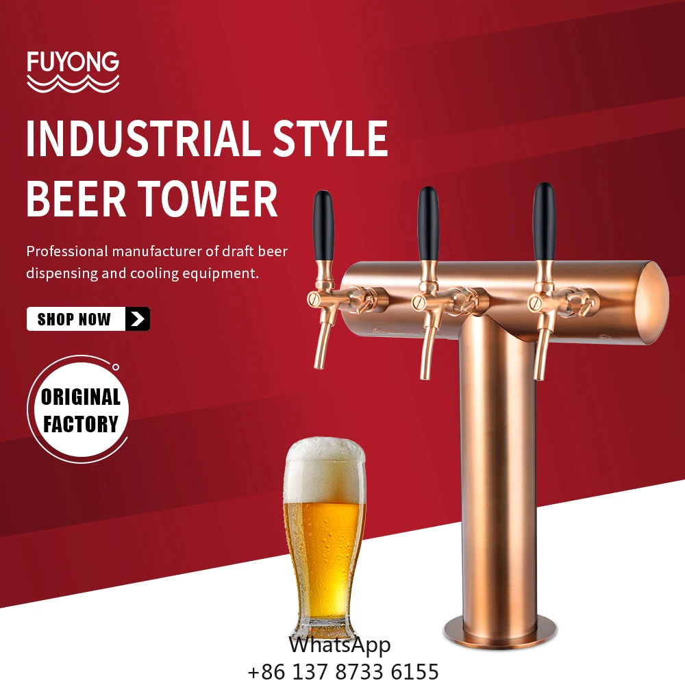 Hot Selling T Type Shape 3 Taps Stainless Steel Faucet Bronze Beer Font Draft Dispenser With Tower