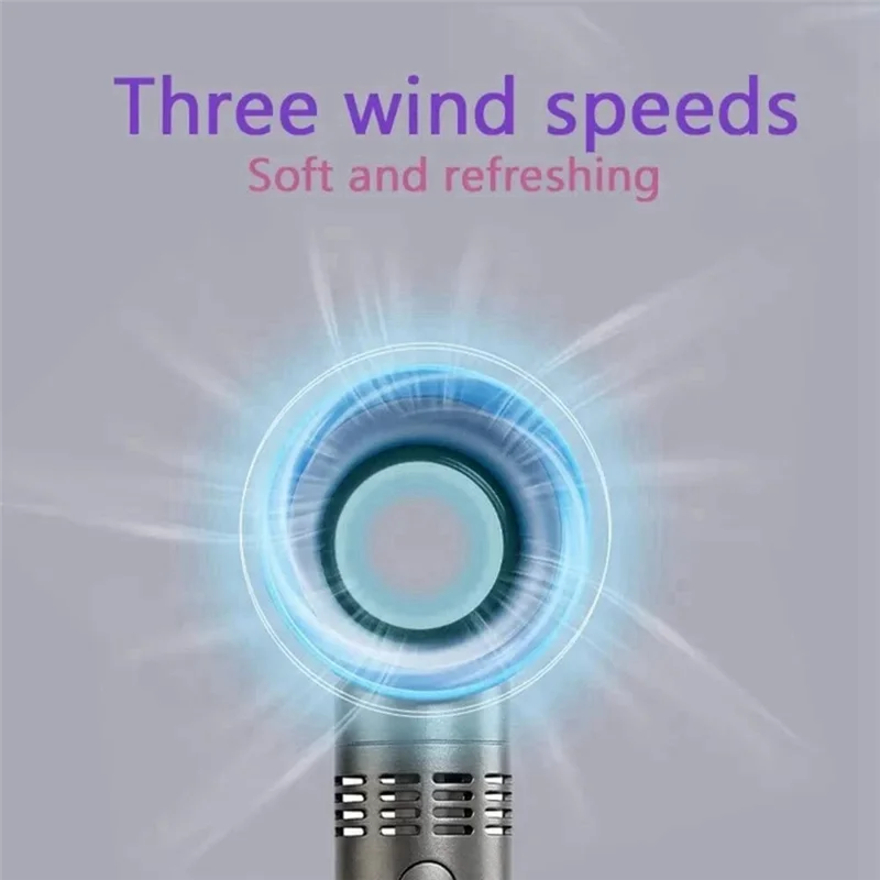 Mini ventilador de mano recargable, batería pequeña, sin aspas, portátil, para viajes, Camping, dormitorio y escritorio, negro