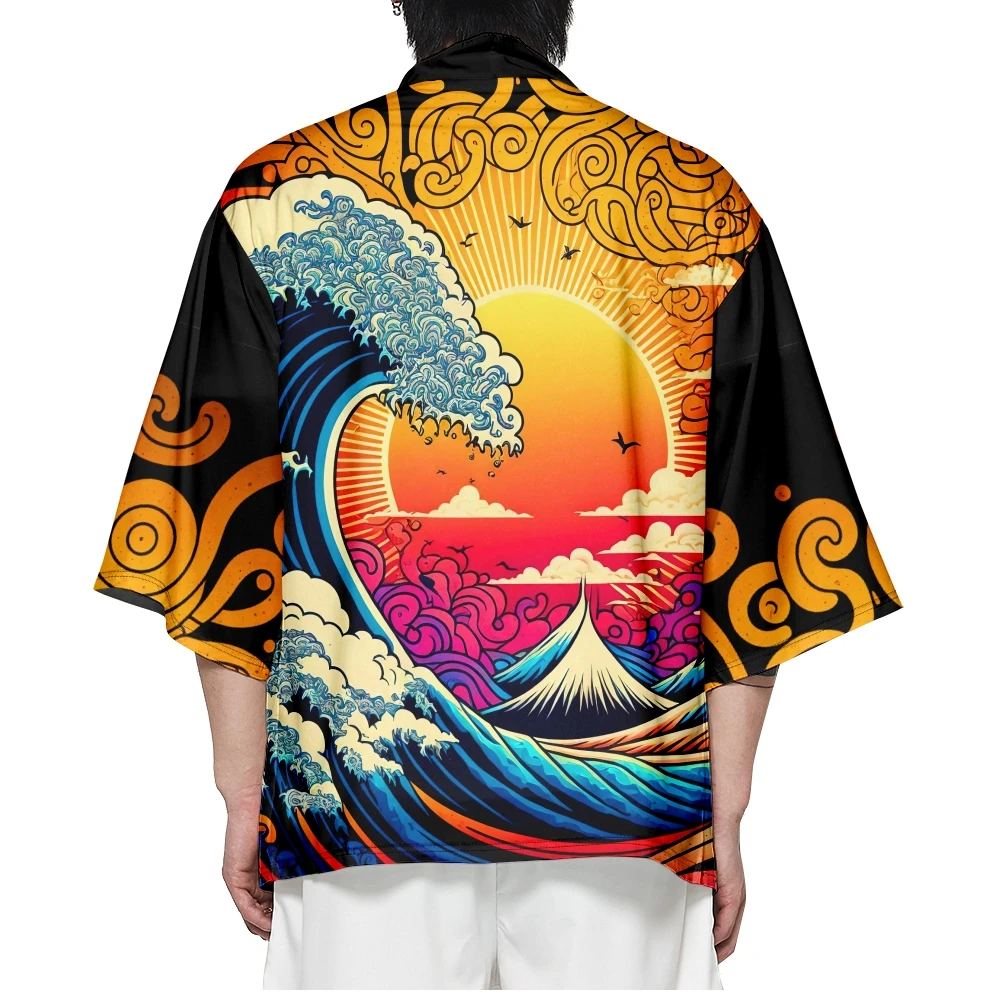 Plus Size XXXL 6XL 5XL 4XL Japanese Streetwear Cardigan Women Men Harajuku Wave Print Haori Kimono Cosplay Shirts Yukata