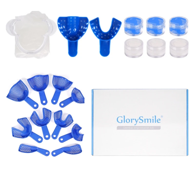 Dental Silicone Impression Material Kit and Plastic-Steel Plaster Mold Tray Putty Impressions Trays Oral ImprintTool