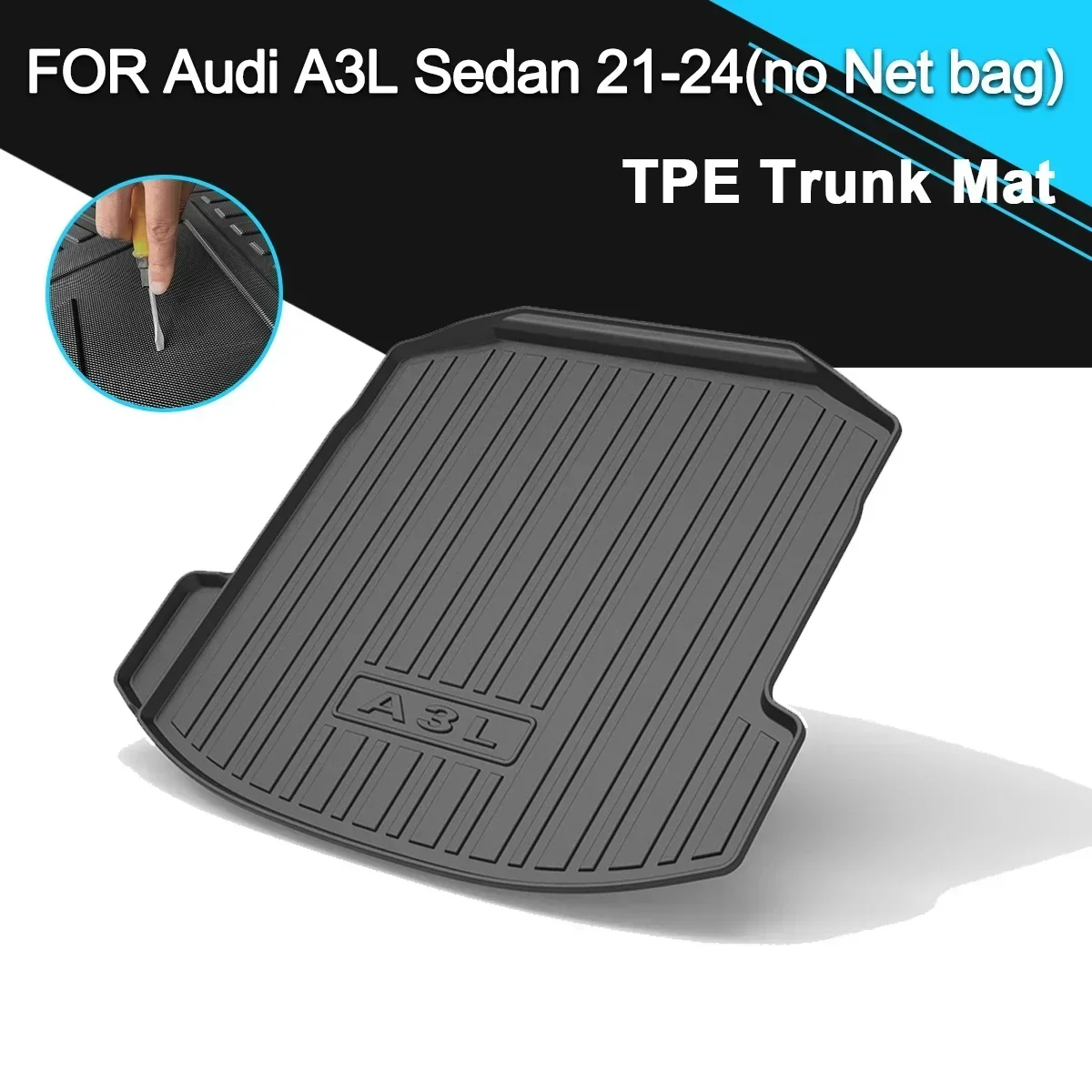 

Car Rear Trunk Cover Mat Waterproof Non-Slip TPE Rubber Cargo Liner Auto Accessories For Audi A3L Sedan 2021-2024(No Net Bag)