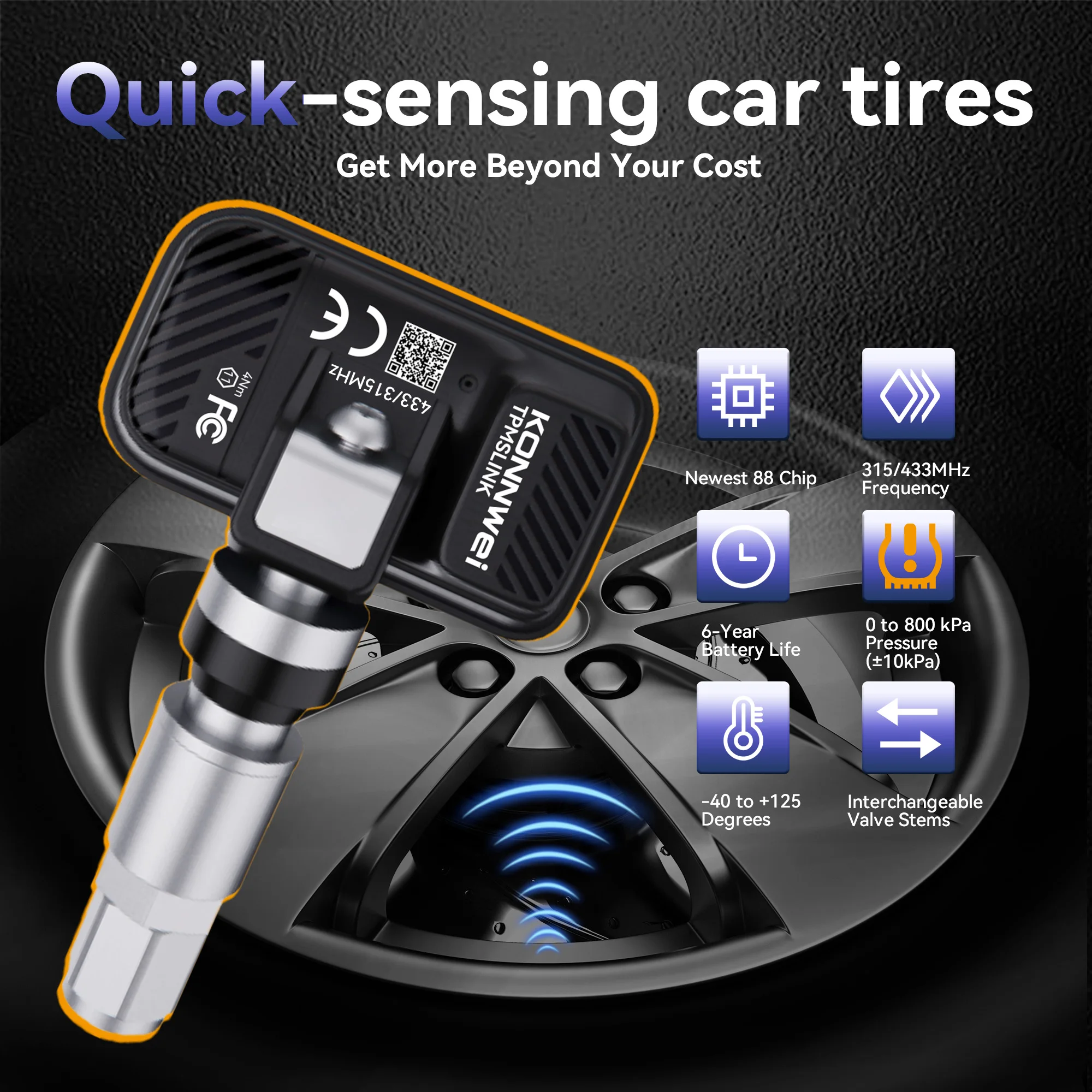 2026 KONNWEI Car Tire TPMS Sensor 433/315MHz Dual-channel Wireless Programing OBD Relearn Tool CELL Tire Pressure Monitor System view 2