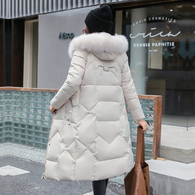 Women's Fitted Cotton Coat Outerwear Winter Cotton Jacket Warm Mid-length Cotton Jacket Thicken Fur Collar Hooded Windbreaker