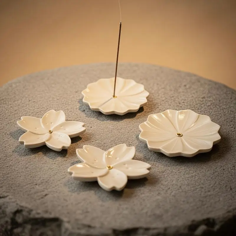 Flower Shaped Ceramic Incense Stick Holder With Ash Catcher Durable Ceramic for Meditation Home Spa Gift for Friends