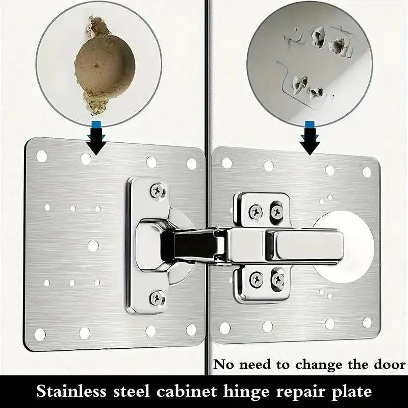 Stainless Steel Cabinet Hinge Repair Plate Kit Door Hinge Mounting Plate with Hole for Home Kitchen Cupboard Furniture