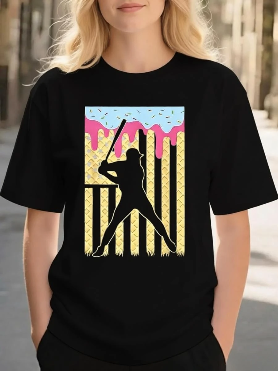 Fun Donut Design Graphic Print Women Tee Short Sleeve Summer High Qaulity Fabric Selection Breathable Young People's Choice Tee