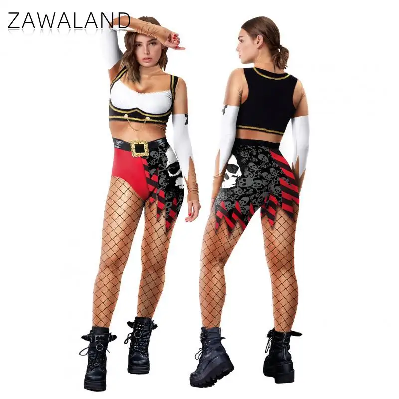 Zawalandコスプレ海賊プリントスパンデックスジャンプスーツ女性用、ハロウィーン全身スーツ、フェスティバルcatsuit、女性ショーパーティー服、セクシー