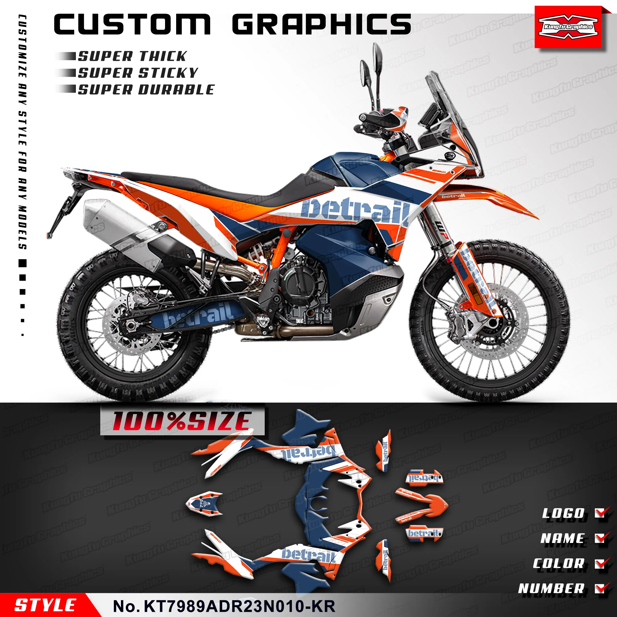 KUNGFU GRAPHICS Adhesive Sticker Skin Graphics for KTM 790 / 890 Adventure ADV R 2023 2024, KT7989ADR23N010-KR