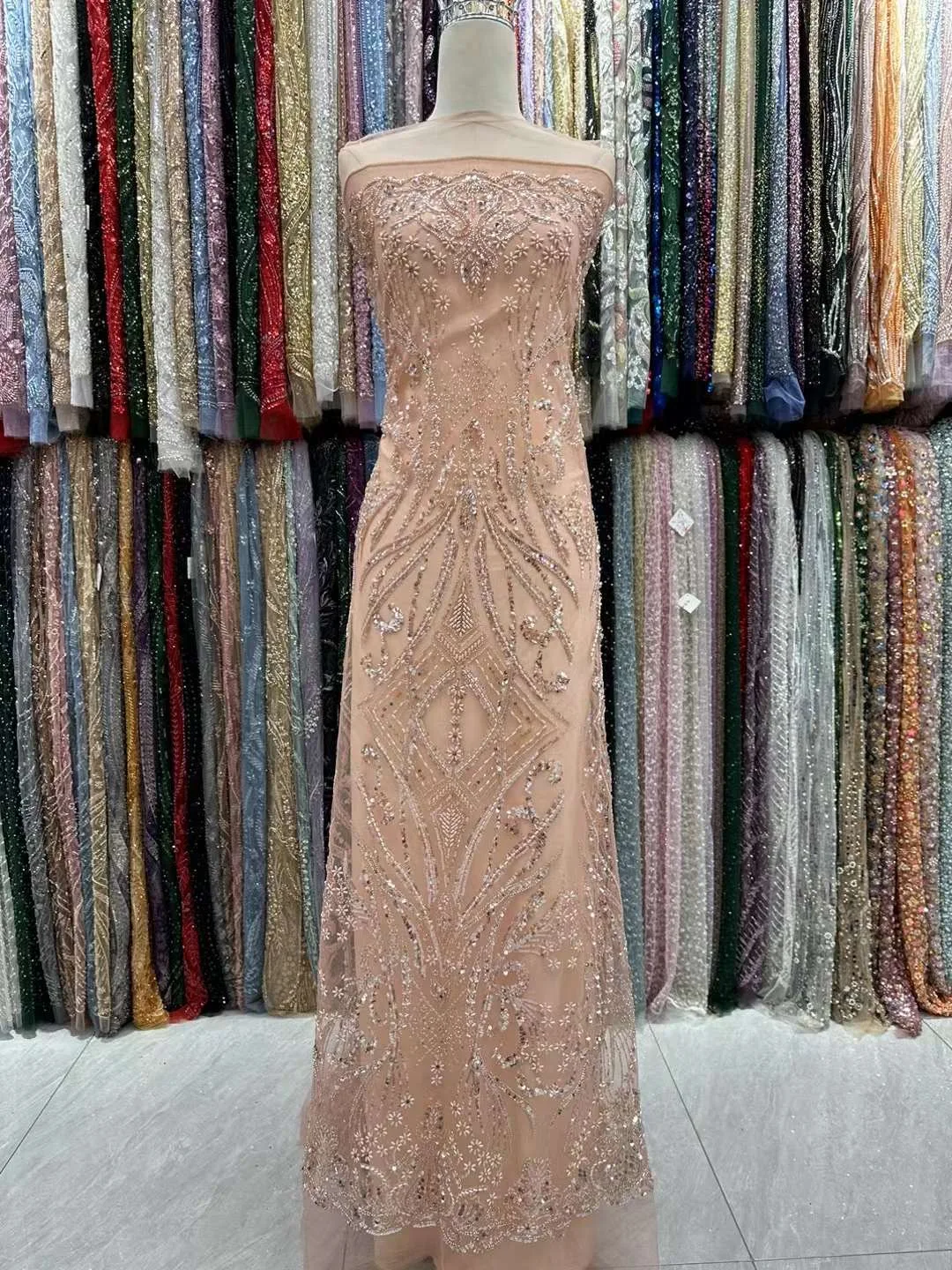 New Arrival 5Y Africa Fashion Design High Quality Handmade Embroidery Net Lace With Beads Sequins For Party Evening Women Dress