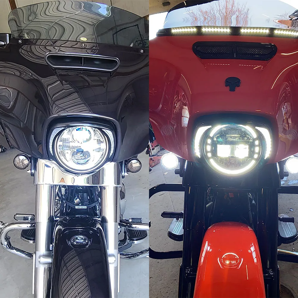 For Harley CVO Touring Electra Glide Street Glide Tri Glide 2014-Up With Amber Turn Signal LED Headlight Bezel Visor Trim Ring