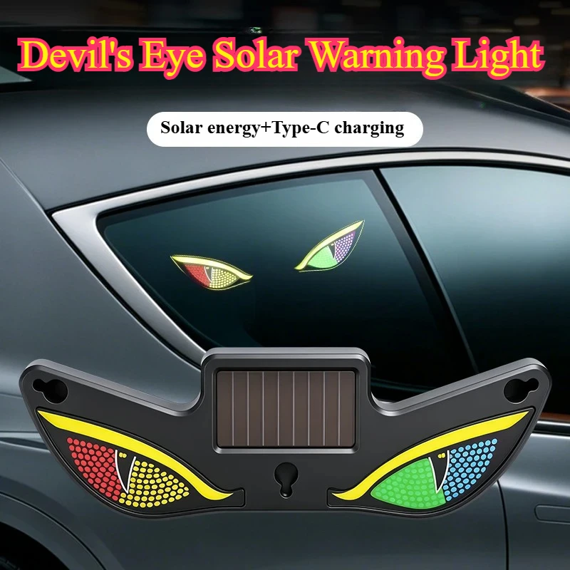 2026 Newest 1PC LED Car Solar Devil Eye  Dynamic Expression Neon Light Rear Window Anti-Rear-End Warning Light