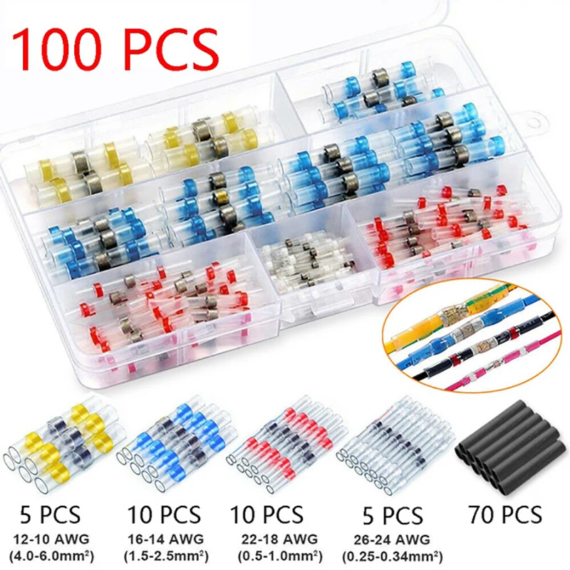 50/100/250/500/800Pcs Solder Seal Wire Connectors Kit Heat Shrink Butt Electrical Wire Terminal