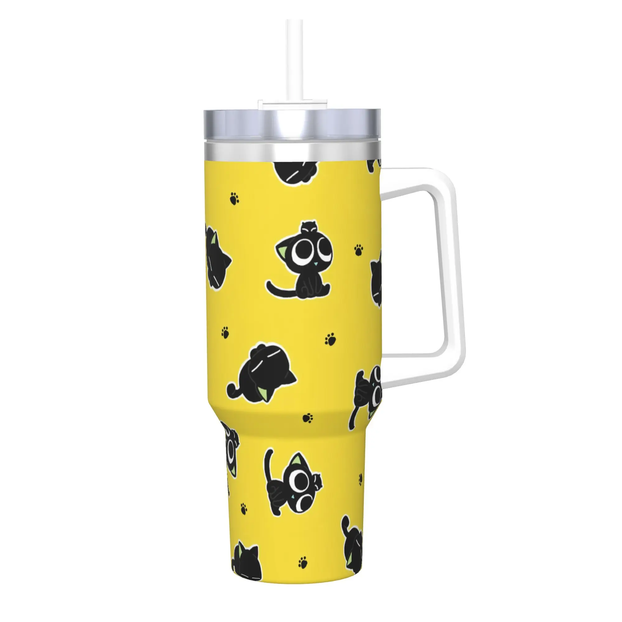 Stainless Steel Tumbler Kawaii Anime LUOXIAOHEIs Thermal Cup Black Cat Heat Preservation Cold Drink Mugs Cup Travel Water Bottle