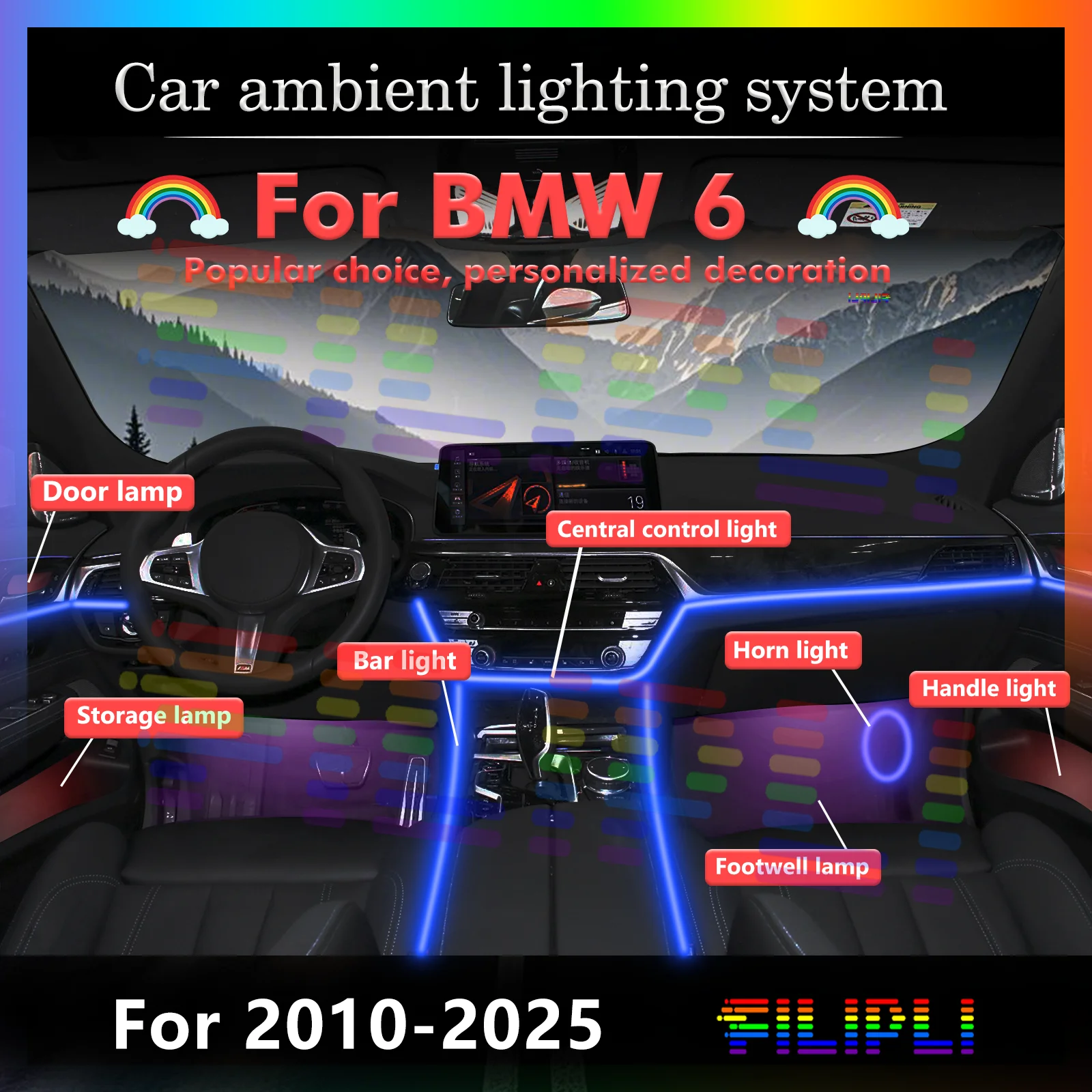 

For BMW 6 Series Car Interior Decorative Ambient Light RGB 64-Color LED Smart Remote Control Energy Saving Efficient Kit