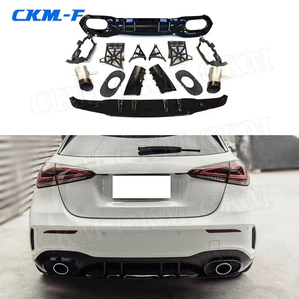 

PP Black Rear Lip Diffuser With Exhaust Tips For Mercedes Benz A Class W177 A180 A200 A250 A35 Style 2019 2020 Bumper Splitters