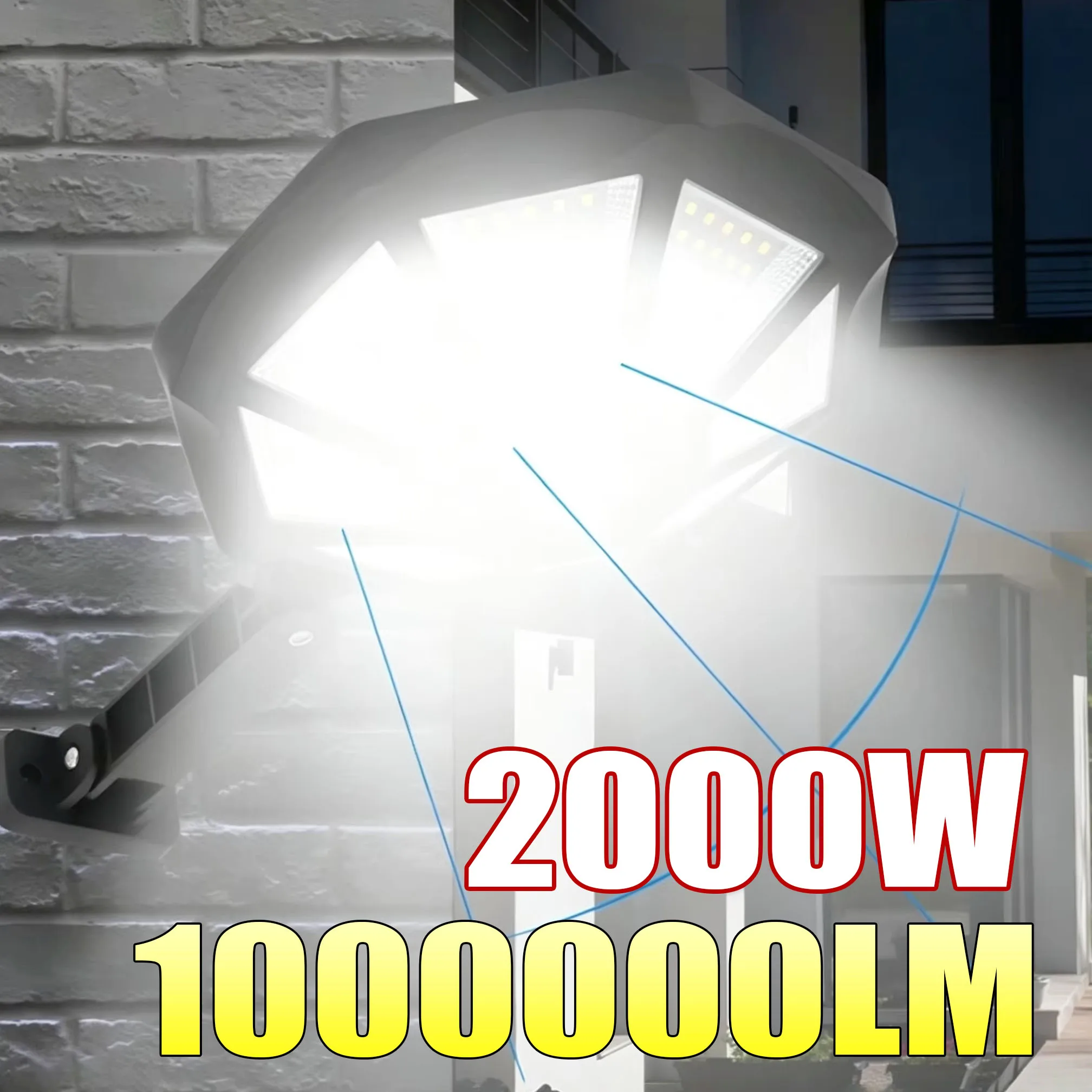 100000LM 2000W/1000W Solar Lights Outdoor 8 Sides Flood Light Parking Lot Lights Motion Sensor with Motion Sensor for Yard
