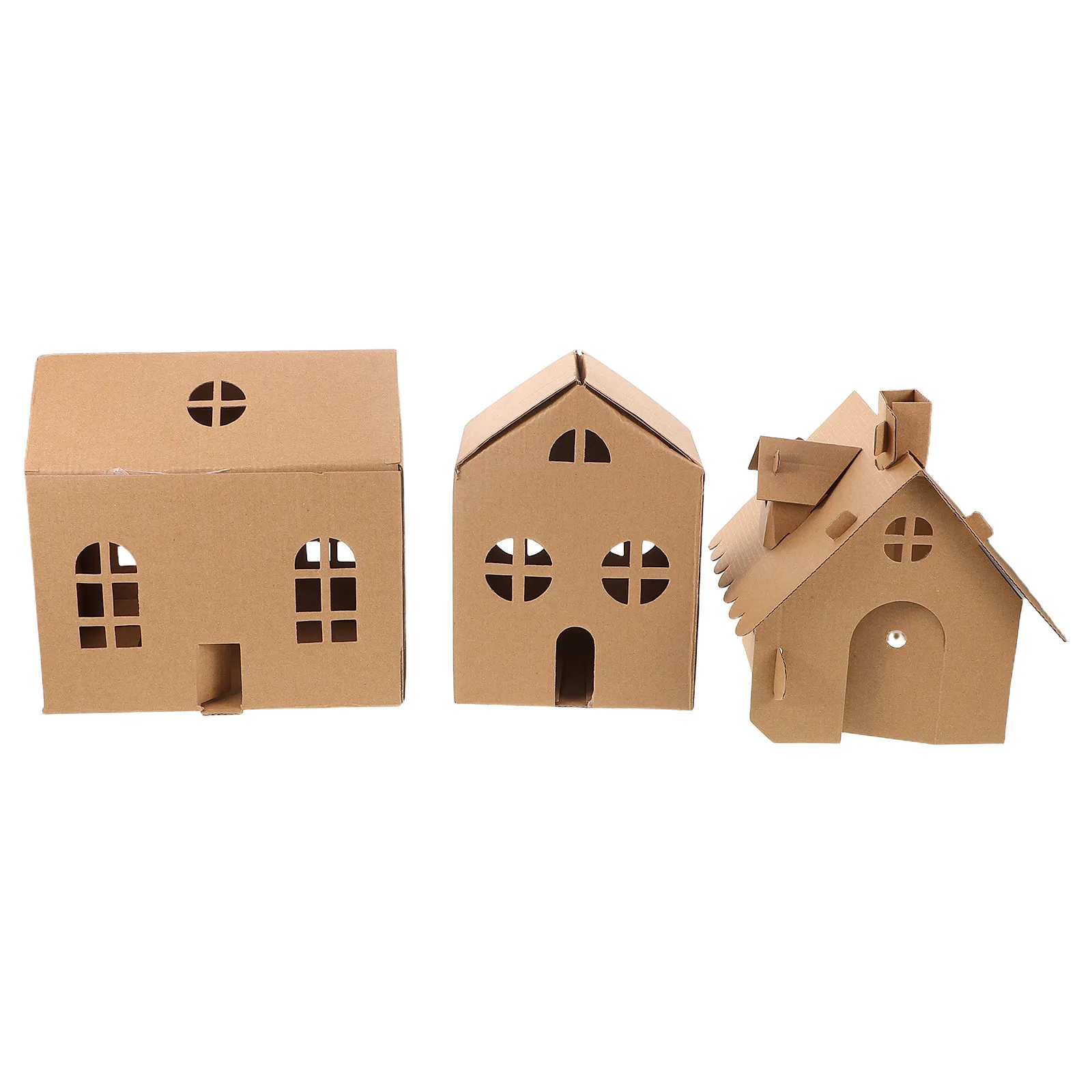 

3Pcs Children Cardboard Playhouse Kit Miniature DIY House Coloring Craft Kindergarten Travel Educational Creativity Fun