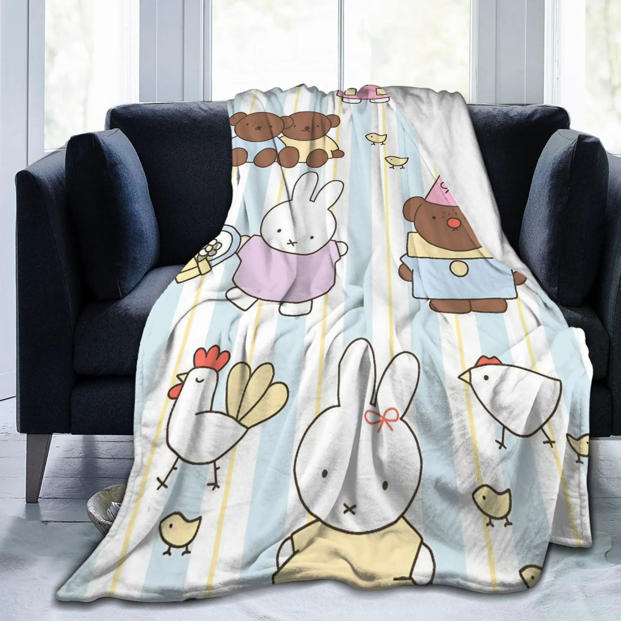 Miffyy  Cartoon Pattern Blanket  Flannel Throw Blankets Summer Air Conditioning Personalised Lightweight Bedsprea,
