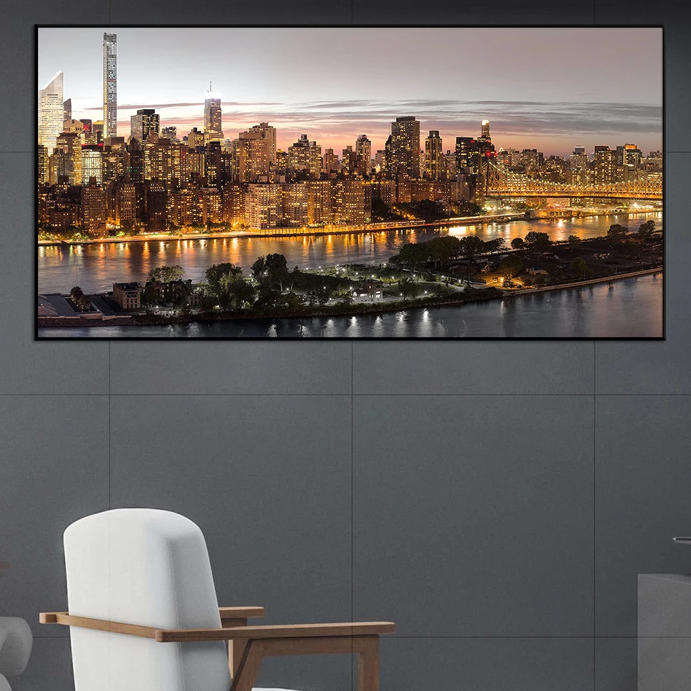 NY City Panorama Manhattan Poster Modern Wall Art Canvas Painting Print Landscape Picture for Living Room Home Decor Cuadros