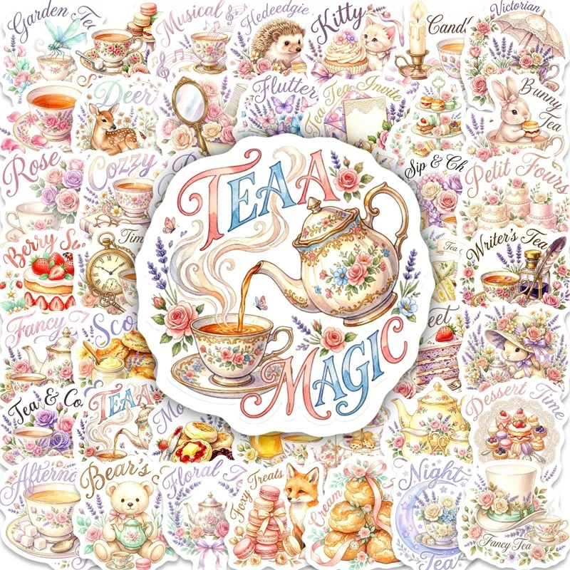 10/30/50PCS Watercolor Sweet Afternoon Tea Sticky PVC Sticker DIY Laptop Luggage Skateboard Decoration Scrapbooking
