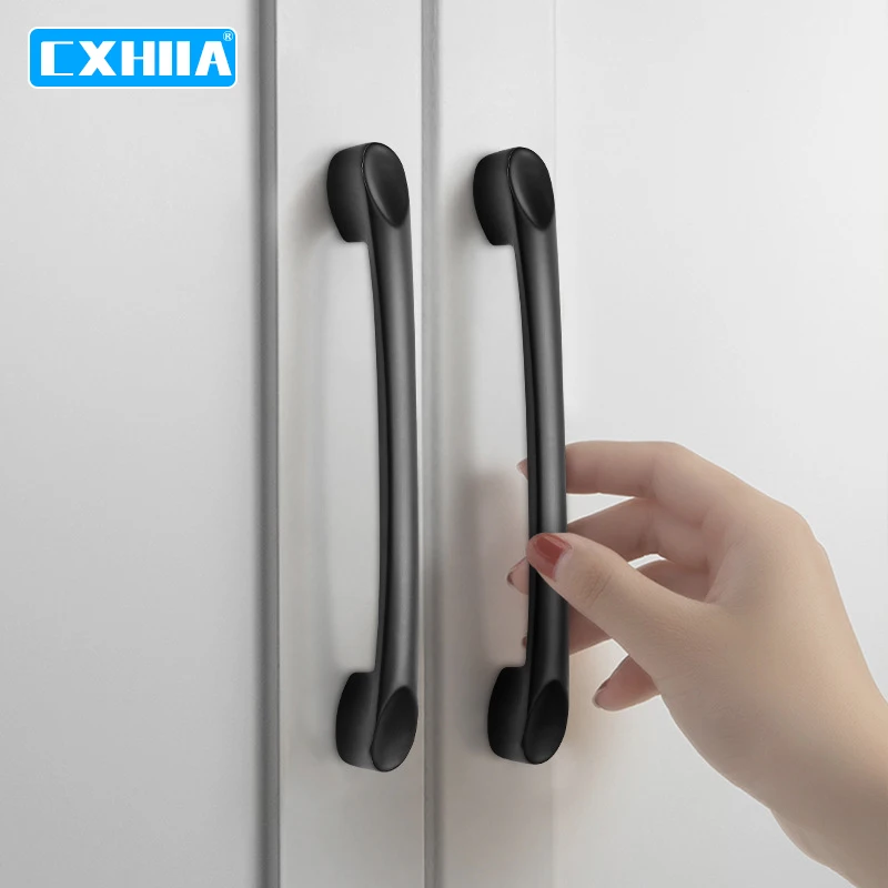 CXHIIA Black Handles For Furniture Cabinet Knobs And Wardrobe Drawer Cabinet Shoe Cabinet Modern Minimalist Hardware Handle